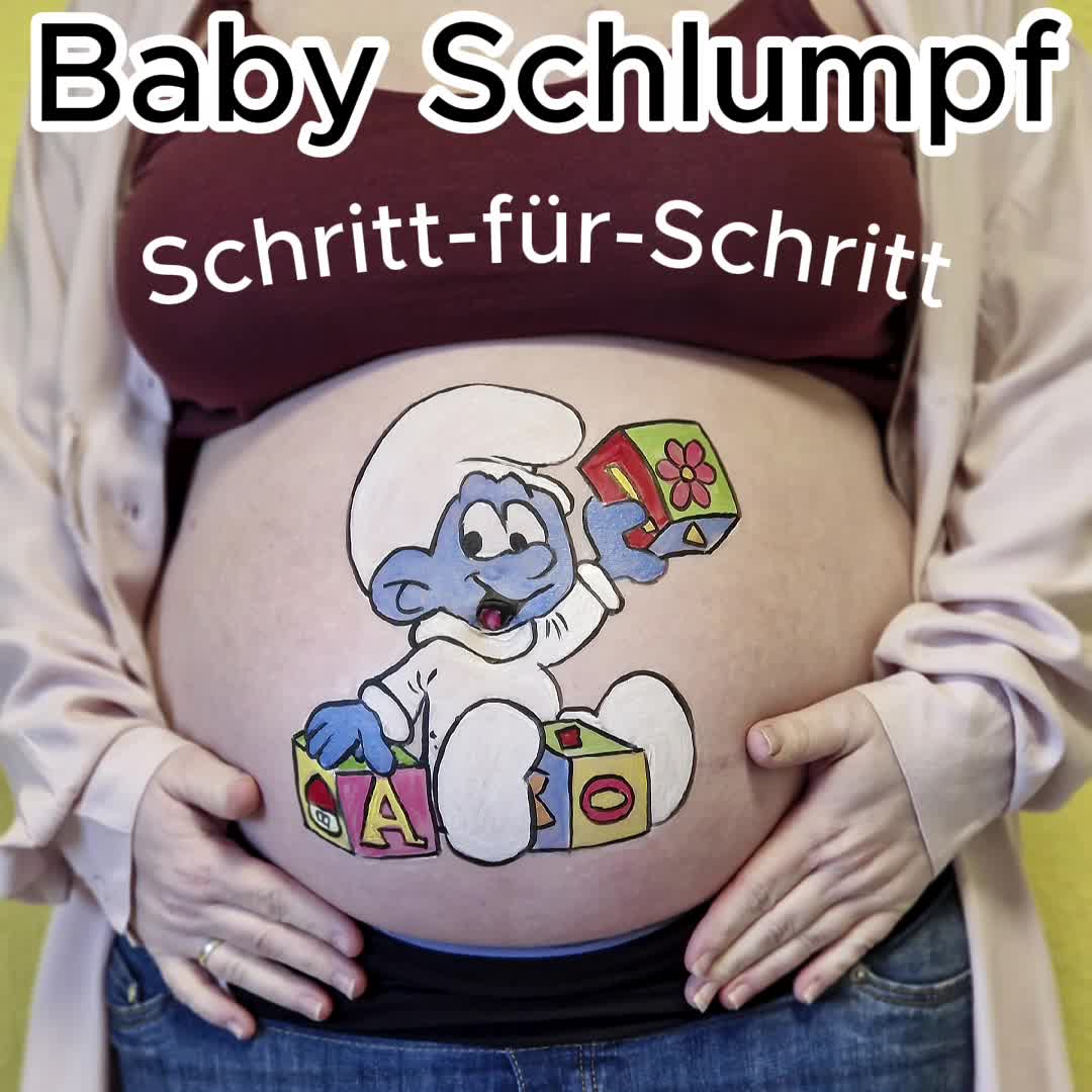 Babybauch bemalen Anleitung Baby Schlumpf